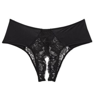 Victoria's Secret Very Sexy blackCrotchless Lace-Trim Cheeky Panty Size Large